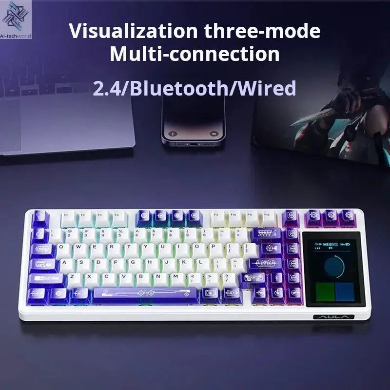 AULA L99 Intelligent Screen Mechanical Keyboard Bluetooth Wireless Tri-mode Night Gaming Laptop Keyboard 8000mAh Raindrop Switch Ai-TechWorld 