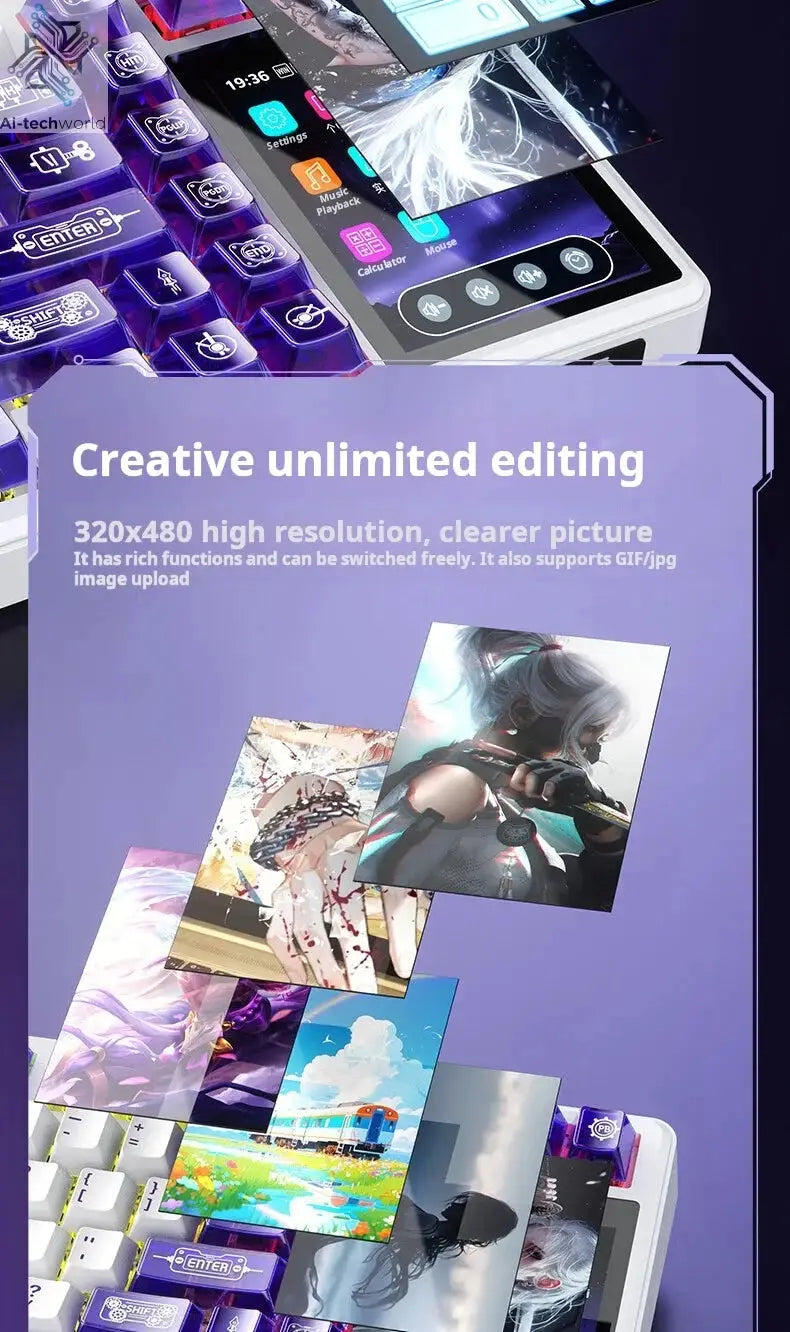 AULA L99 Intelligent Screen Mechanical Keyboard Bluetooth Wireless Tri-mode Night Gaming Laptop Keyboard 8000mAh Raindrop Switch Ai-TechWorld 