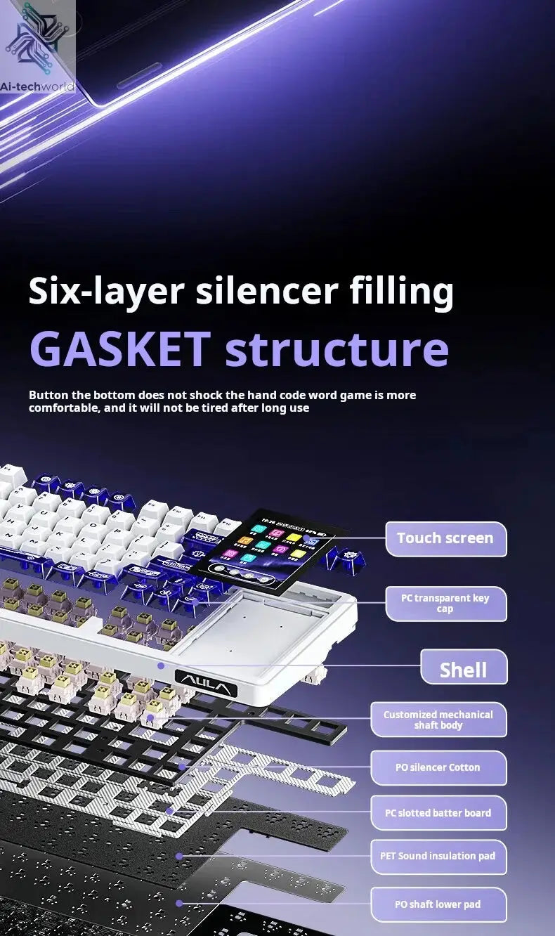 AULA L99 Intelligent Screen Mechanical Keyboard Bluetooth Wireless Tri-mode Night Gaming Laptop Keyboard 8000mAh Raindrop Switch Ai-TechWorld 