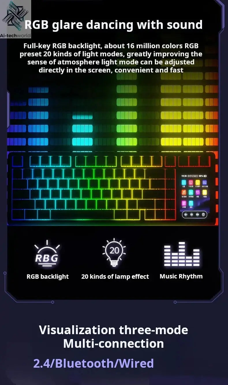 AULA L99 Intelligent Screen Mechanical Keyboard Bluetooth Wireless Tri-mode Night Gaming Laptop Keyboard 8000mAh Raindrop Switch Ai-TechWorld 