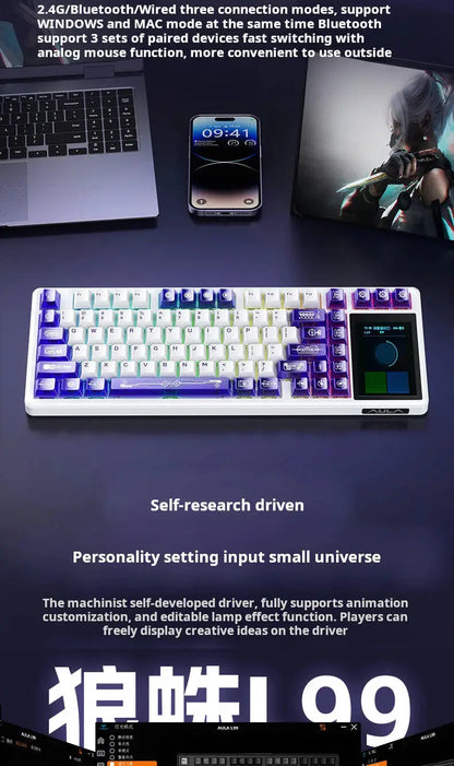 AULA L99 Intelligent Screen Mechanical Keyboard Bluetooth Wireless Tri-mode Night Gaming Laptop Keyboard 8000mAh Raindrop Switch Ai-TechWorld 