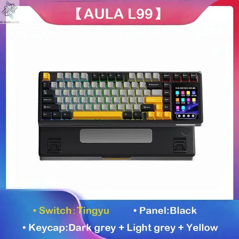AULA L99 Intelligent Screen Mechanical Keyboard Bluetooth Wireless Tri-mode Night Gaming Laptop Keyboard 8000mAh Raindrop Switch Ai-TechWorld 
