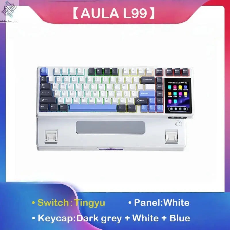 AULA L99 Intelligent Screen Mechanical Keyboard Bluetooth Wireless Tri-mode Night Gaming Laptop Keyboard 8000mAh Raindrop Switch Ai-TechWorld 