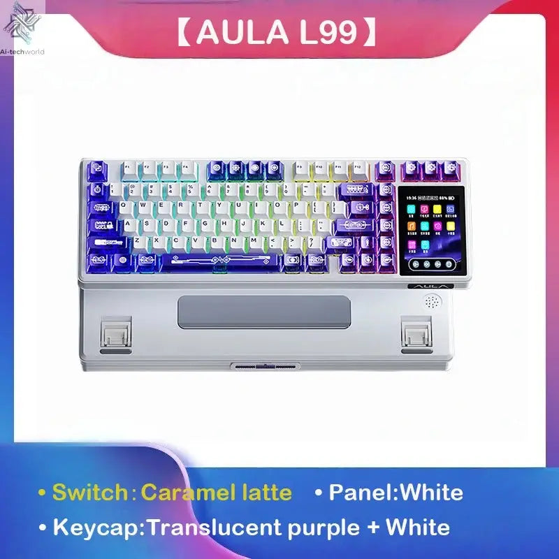 AULA L99 Intelligent Screen Mechanical Keyboard Bluetooth Wireless Tri-mode Night Gaming Laptop Keyboard 8000mAh Raindrop Switch Ai-TechWorld 