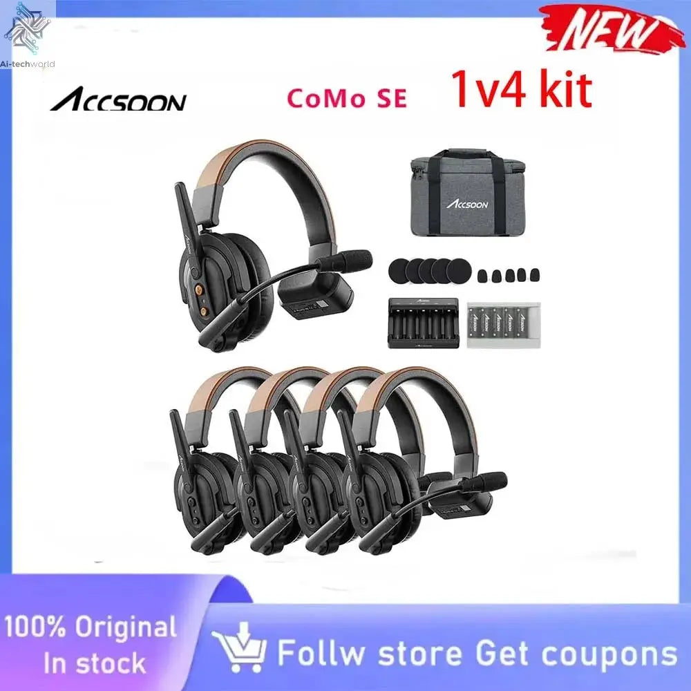 Accsoon Como SE Wireless Headset Intercom System 5-Person Full Duplex 1312ft Team Communication Group Talk, 30+Hour Battery Life Ai-TechWorld 
