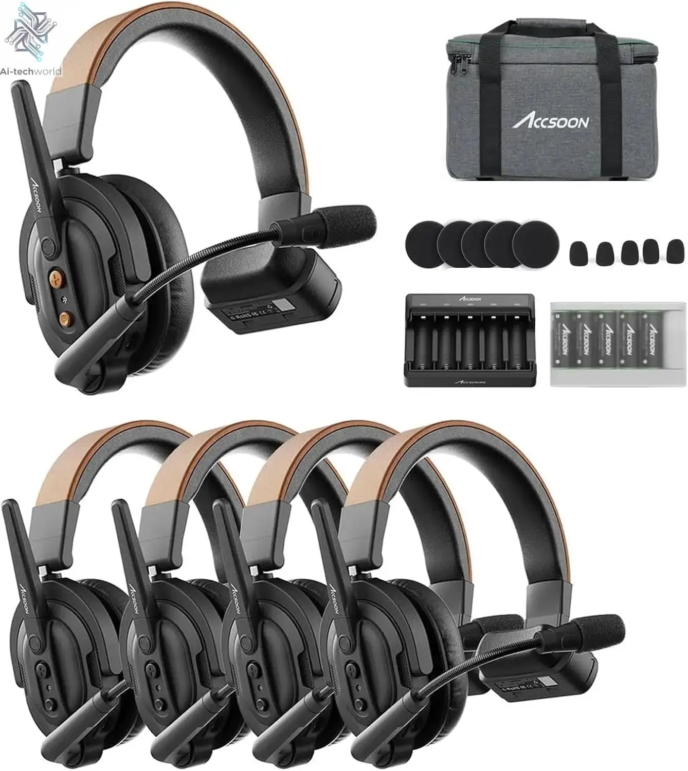 Accsoon Como SE Wireless Headset Intercom System 5-Person Full Duplex 1312ft Team Communication Group Talk, 30+Hour Battery Life Ai-TechWorld 