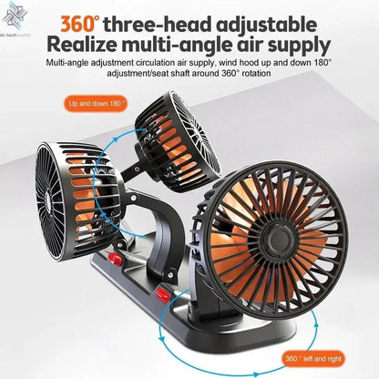 Adjustable 3 Head Car Fan USB/12V/24V Automotive Electric Fan Ai-TechWorld