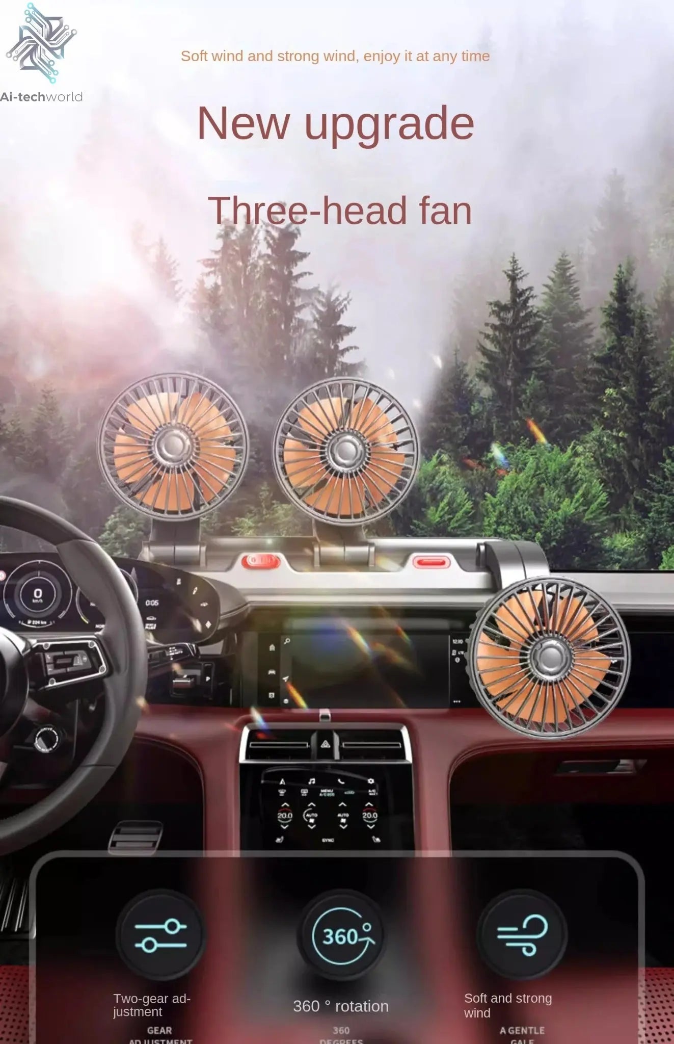 Adjustable 3 Head Car Fan USB/12V/24V Automotive Electric Fan Ai-TechWorld