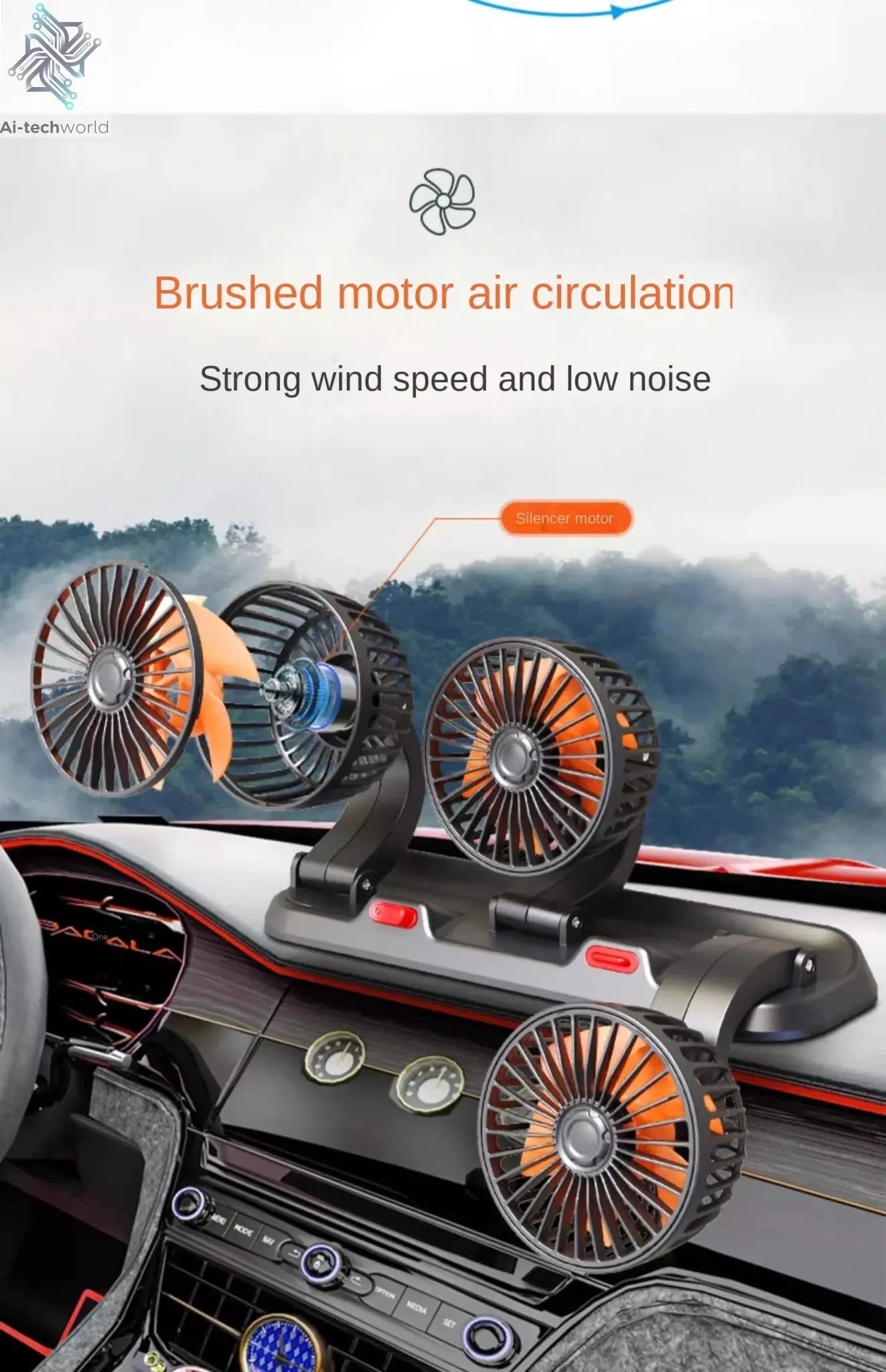 Adjustable 3 Head Car Fan USB/12V/24V Automotive Electric Fan Ai-TechWorld