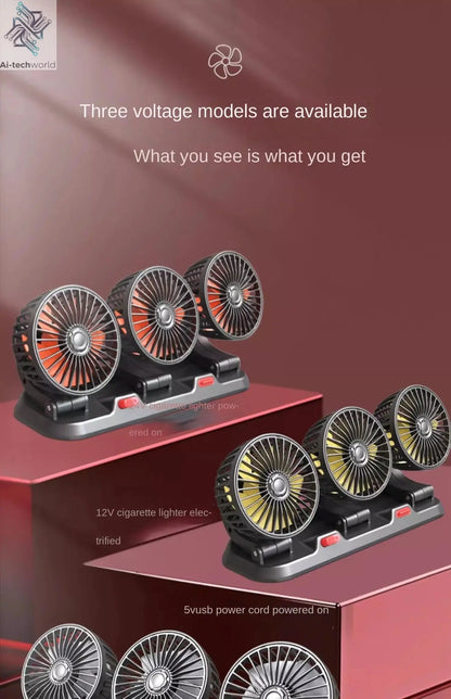 Adjustable 3 Head Car Fan USB/12V/24V Automotive Electric Fan Ai-TechWorld
