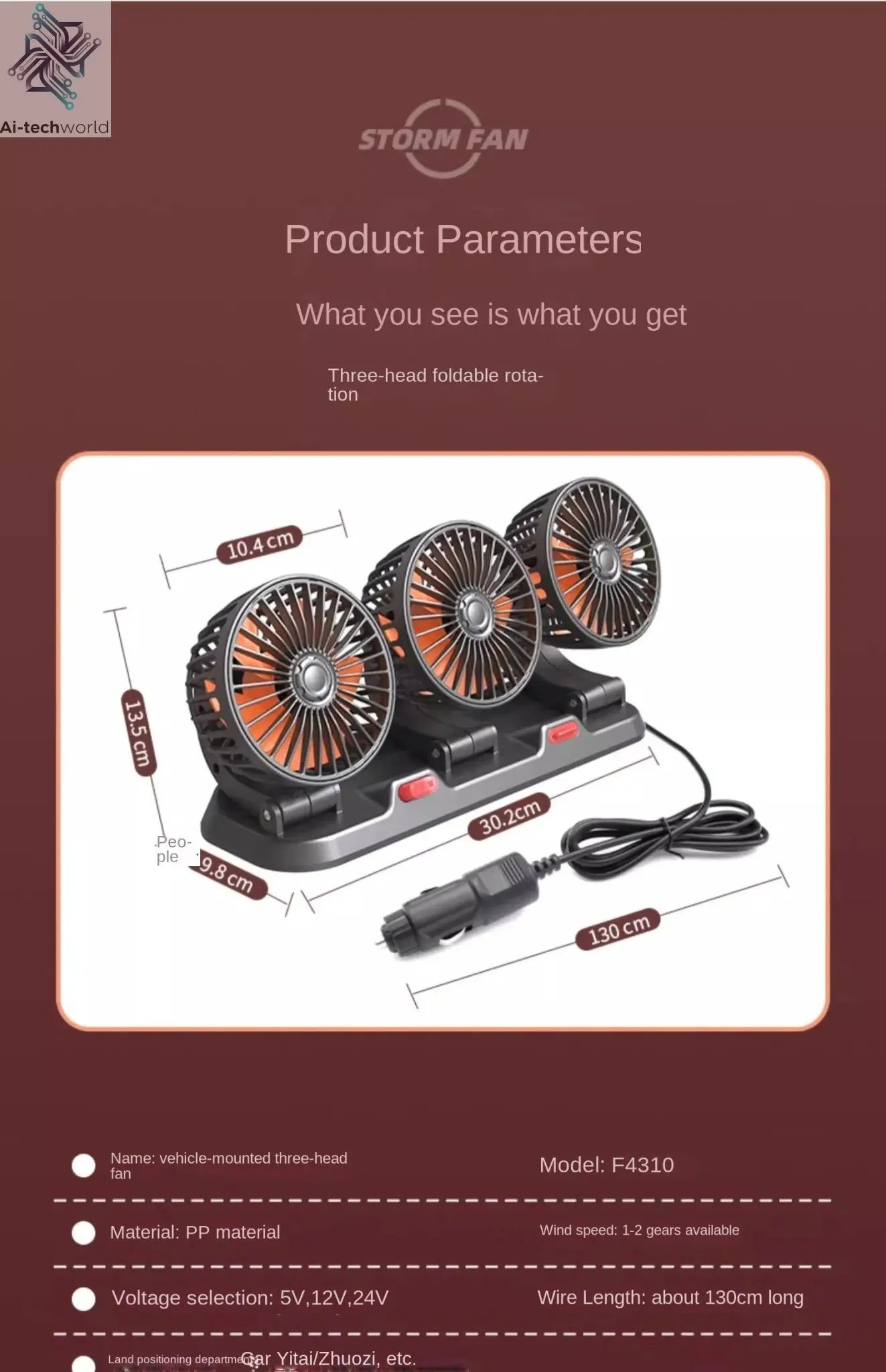 Adjustable 3 Head Car Fan USB/12V/24V Automotive Electric Fan Ai-TechWorld