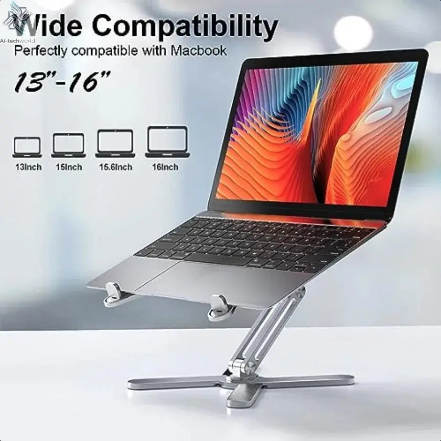 Adjustable Laptop Stand with 360° Rotating Base – Foldable Aluminum Riser for Desk - Ai - TechWorld