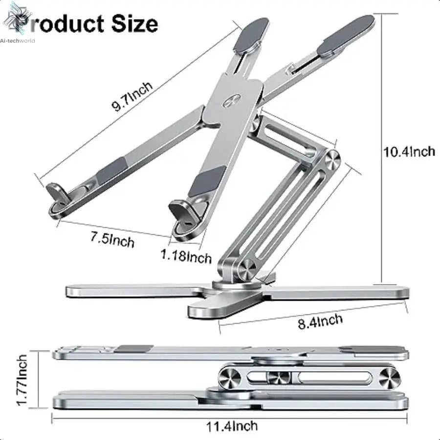 Adjustable Laptop Stand with 360° Rotating Base – Foldable Aluminum Riser for Desk - Ai - TechWorld