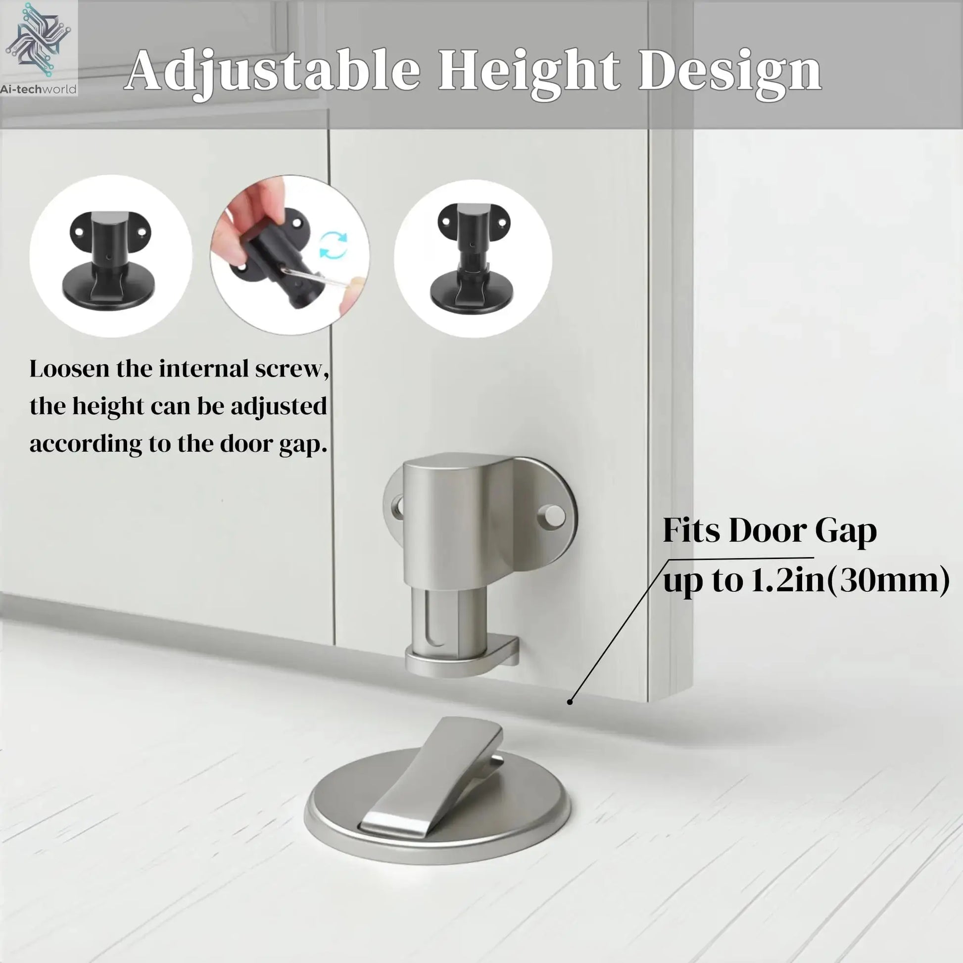 Adjustable Stainless Steel Door Stop Punch-free Strong Magnetic Anti-collision Door Stopper Invisible Bathroom Floor Door Stop Ai-TechWorld 