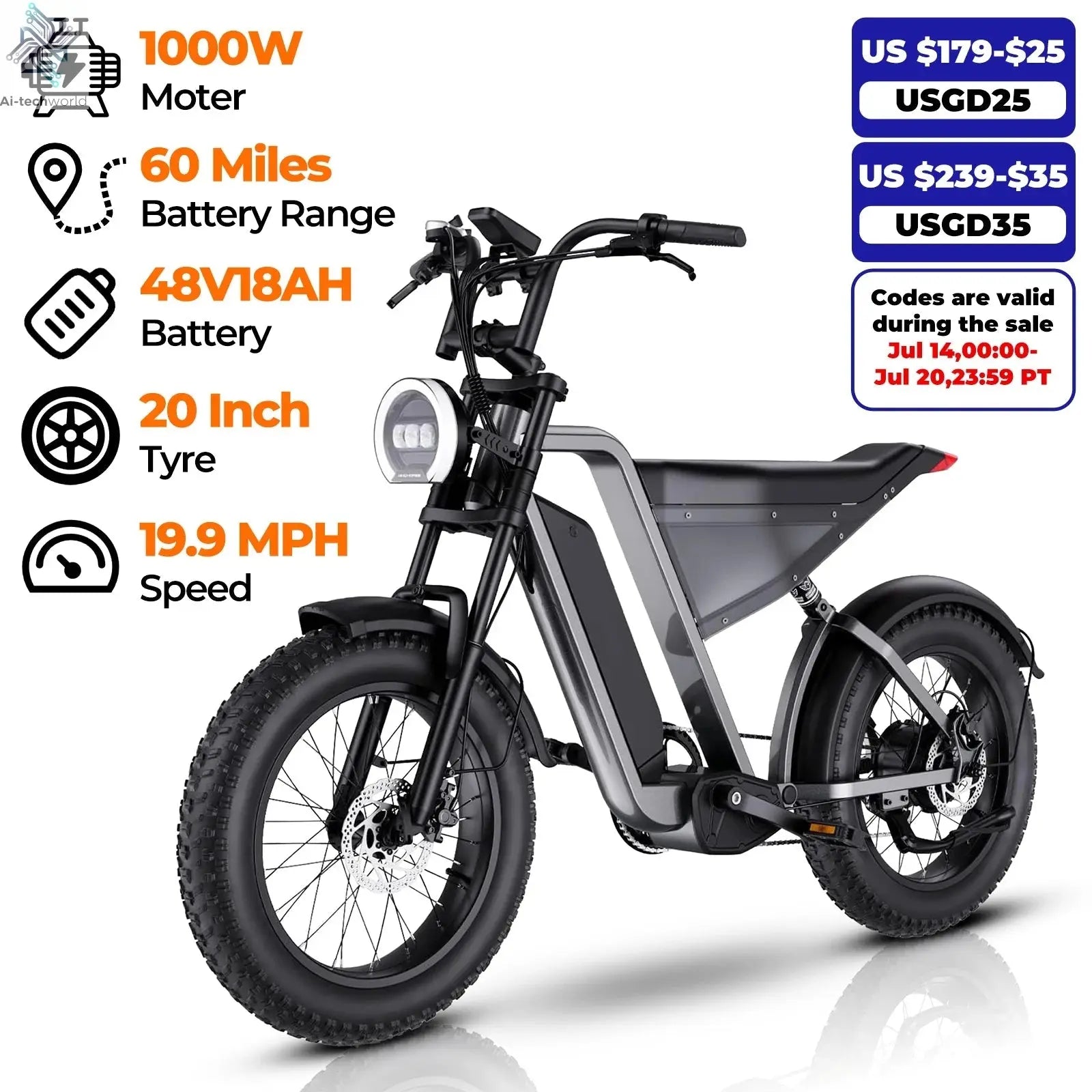 Adult Electric Bicycle – 60 - Mile Range, Hydraulic Brakes, Multi - Terrain E - Bike - Ai - TechWorld