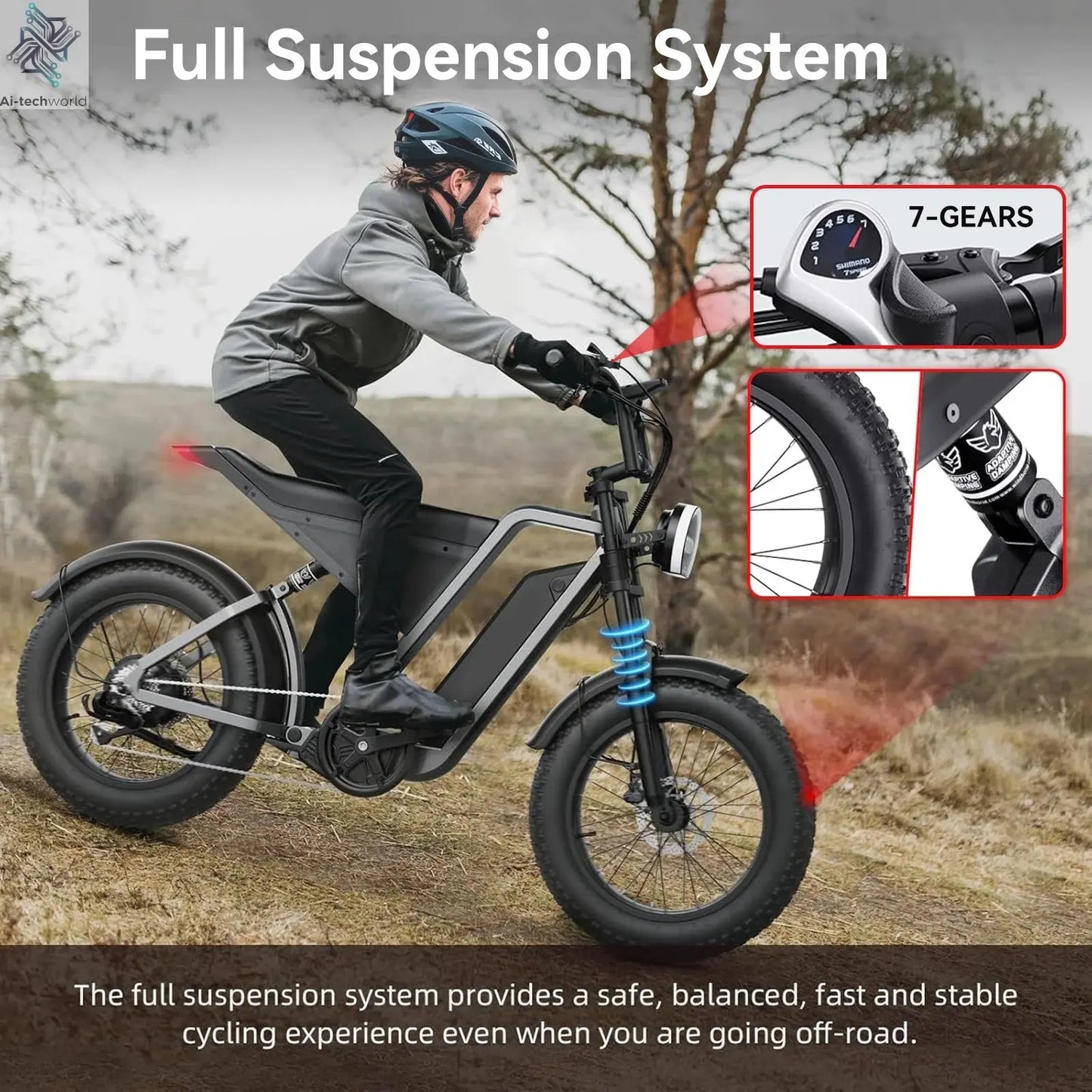 Adult Electric Bicycle – 60 - Mile Range, Hydraulic Brakes, Multi - Terrain E - Bike - Ai - TechWorld