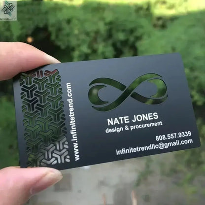 Affordable Personalized Brand Logo and Information Laser Engraving 0.8mm Matte Black Electroplated NFC Metal Business Cards Ai-TechWorld 