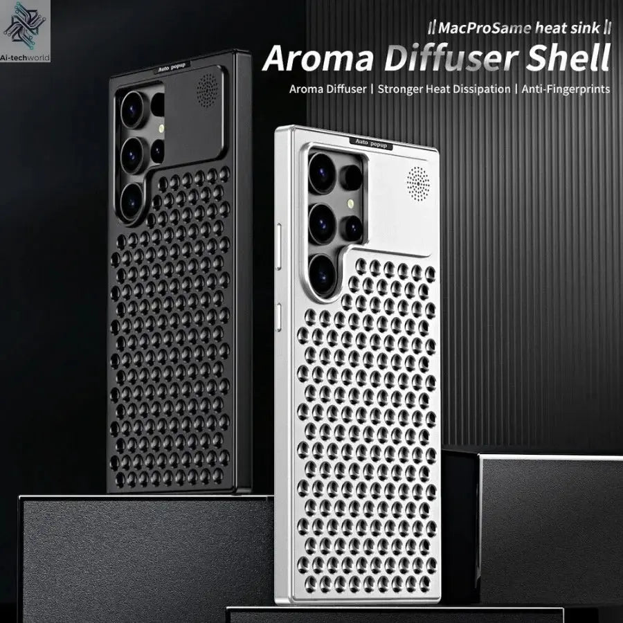 Aluminum Alloy Metal Aromatherapy Case For Galaxy S24 Plus S23 S22 Ultra Heat Dissipation Shockproof Anti-scratch Fragrant Cover Ai-TechWorld 