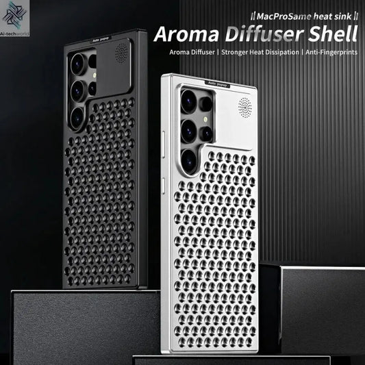 Aluminum Alloy Metal Aromatherapy Case For Galaxy S24 Plus S23 S22 Ultra Heat Dissipation Shockproof Anti-scratch Fragrant Cover Ai-TechWorld 