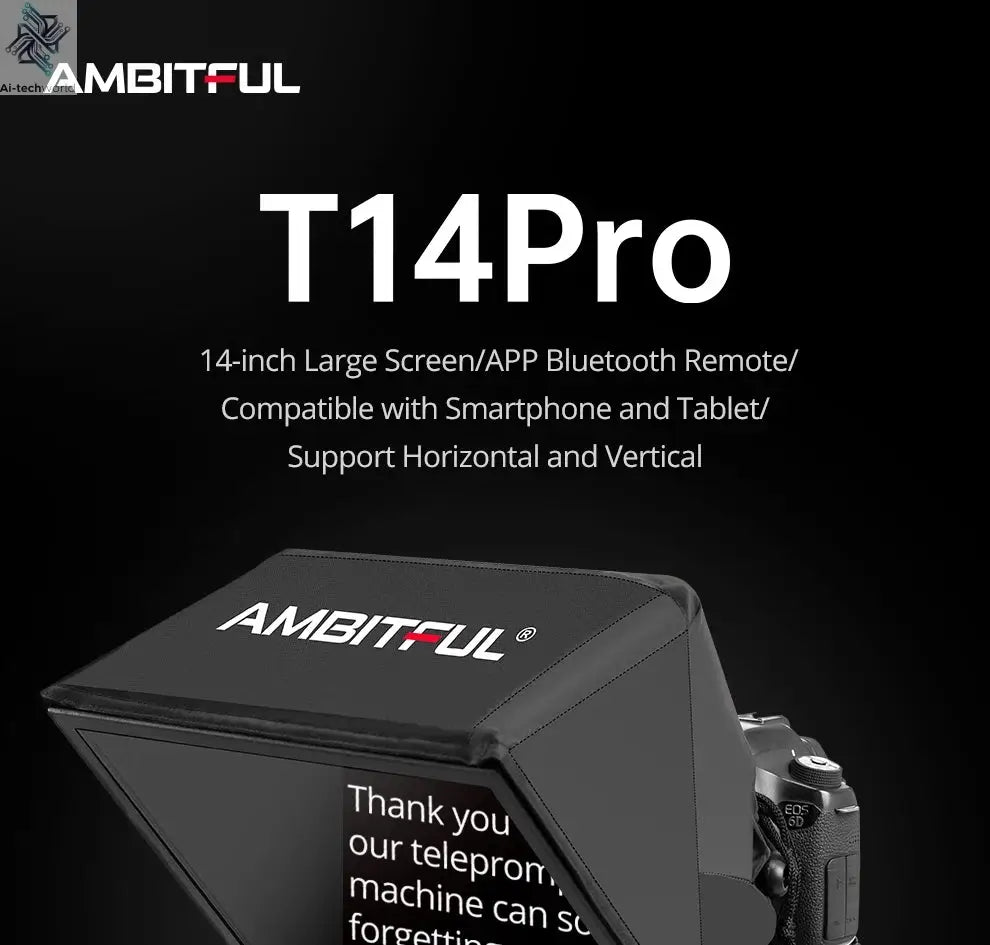 Ambitful T14 PRO Big Screen Prompter Professional Interview Foldable Teleprompter for Smartphone DSLR Camera Live Video Recordin Ai-TechWorld 