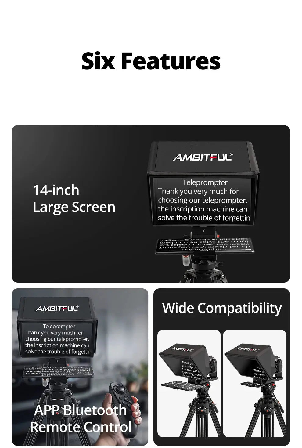 Ambitful T14 PRO Big Screen Prompter Professional Interview Foldable Teleprompter for Smartphone DSLR Camera Live Video Recordin Ai-TechWorld 