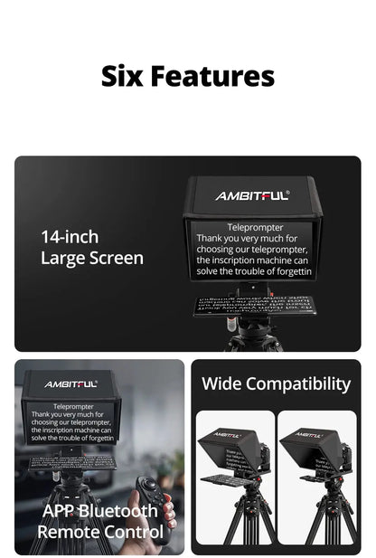 Ambitful T14 PRO Big Screen Prompter Professional Interview Foldable Teleprompter for Smartphone DSLR Camera Live Video Recordin Ai-TechWorld 