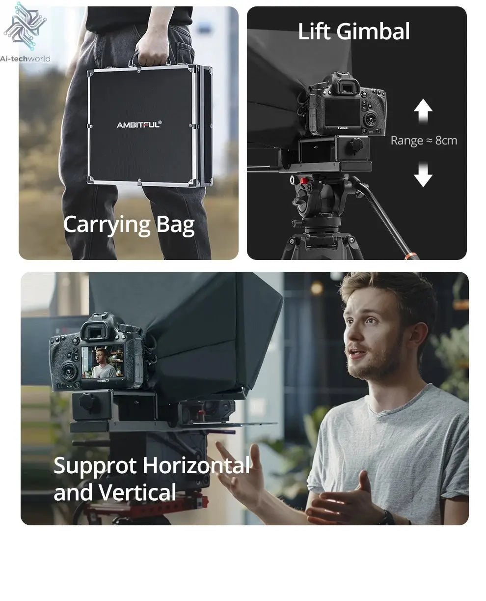 Ambitful T14 PRO Big Screen Prompter Professional Interview Foldable Teleprompter for Smartphone DSLR Camera Live Video Recordin Ai-TechWorld 