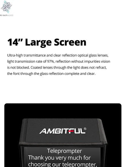 Ambitful T14 PRO Big Screen Prompter Professional Interview Foldable Teleprompter for Smartphone DSLR Camera Live Video Recordin Ai-TechWorld 