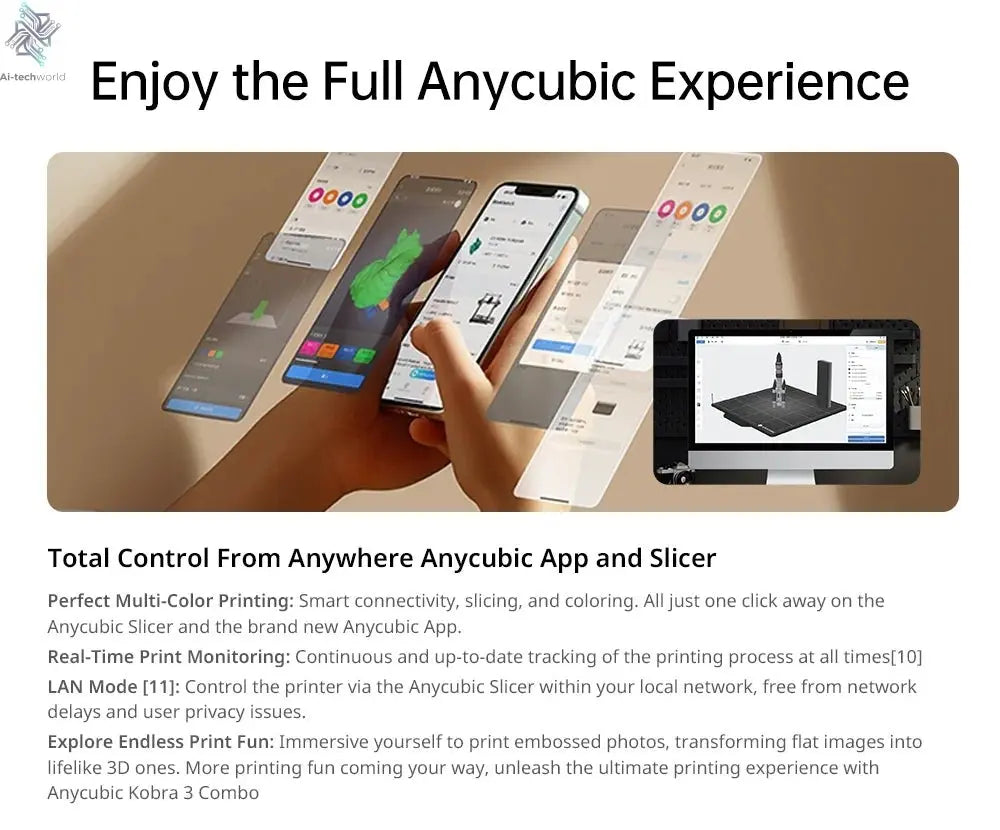 Anycubic Kobra 3 Combo Multi-Color FDM 3D Printer - High-Speed Printing, Large Build Volume - Ai-TechWorld