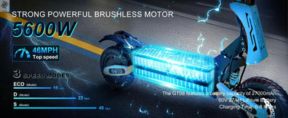 Arwibon 5600W Adult Electric Scooter Dual Motor Top Speed 46MPH,60V27AH, 11-inch Off-Road Tires Sport Folding eScooter with Seat Ai-TechWorld 