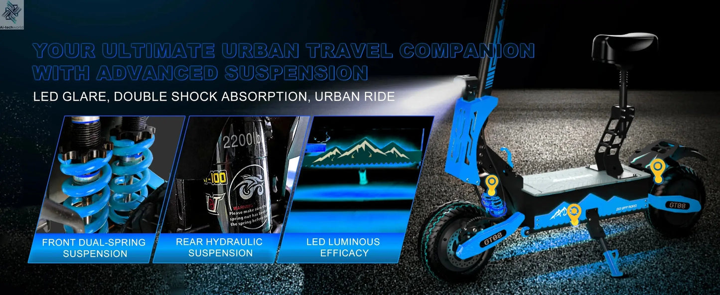 Arwibon 5600W Adult Electric Scooter Dual Motor Top Speed 46MPH,60V27AH, 11-inch Off-Road Tires Sport Folding eScooter with Seat Ai-TechWorld 