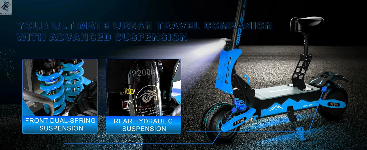 Arwibon 5600W Adult Electric Scooter Dual Motor Top Speed 46MPH,60V27AH, 11-inch Off-Road Tires Sport Folding eScooter with Seat Ai-TechWorld 