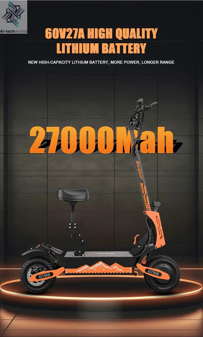 Arwibon 5600W Adult Electric Scooter Dual Motor Top Speed 46MPH,60V27AH, 11-inch Off-Road Tires Sport Folding eScooter with Seat Ai-TechWorld 