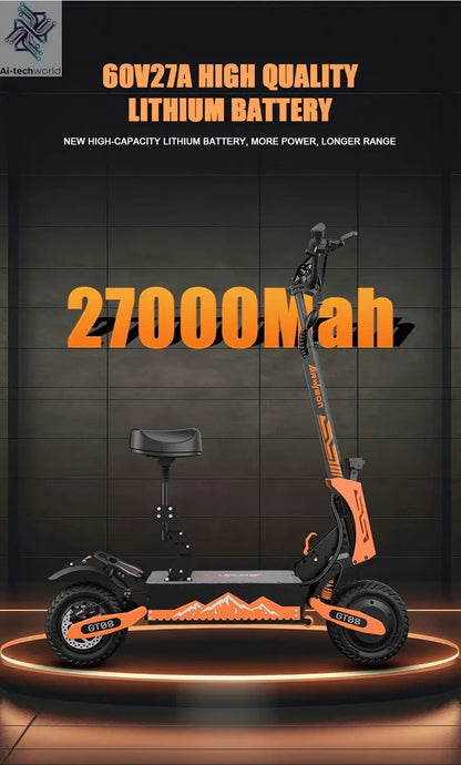 Arwibon 5600W Adult Electric Scooter Dual Motor Top Speed 46MPH,60V27AH, 11-inch Off-Road Tires Sport Folding eScooter with Seat Ai-TechWorld 