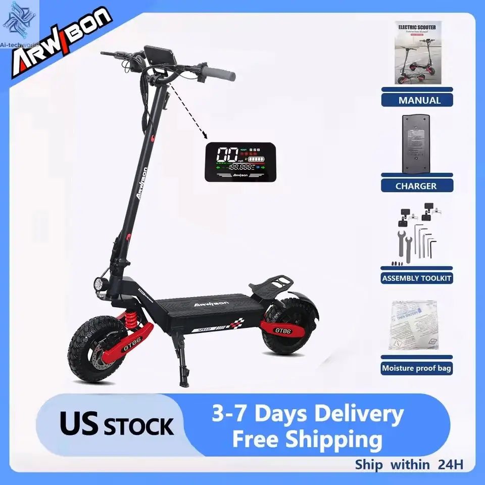 Arwibon GT06 1200W Foldable E-Scooter for Adults -Max Speed 25MPH, 48V 13AH/23.4AH, 11"Off-Road Tires | US Stock, Factory Direct Ai-TechWorld 