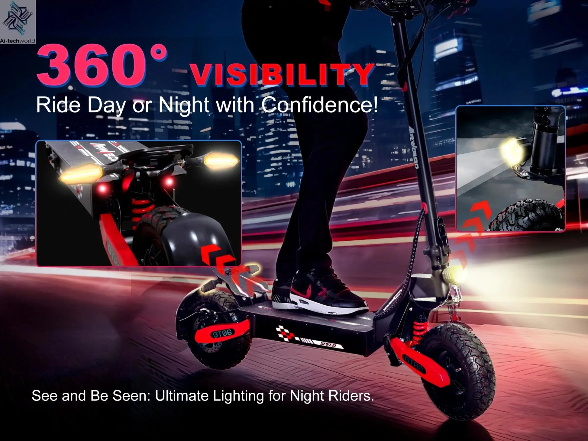 Arwibon GT06 1200W Foldable E-Scooter for Adults -Max Speed 25MPH, 48V 13AH/23.4AH, 11"Off-Road Tires | US Stock, Factory Direct Ai-TechWorld 
