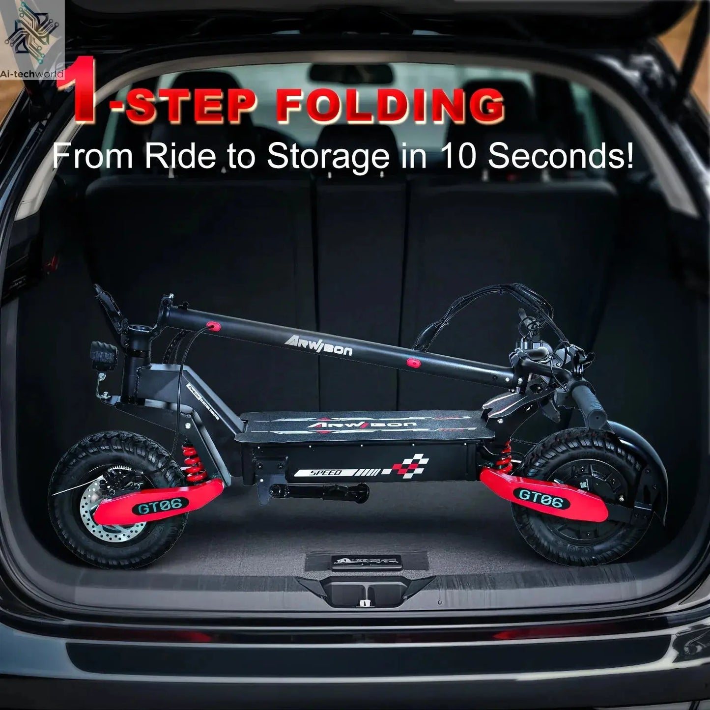 Arwibon GT06 1200W Foldable E-Scooter for Adults -Max Speed 30MPH, 48V 13AH/23.4AH, 11"Off-Road Tires | US Stock, Factory Direct Ai-TechWorld 