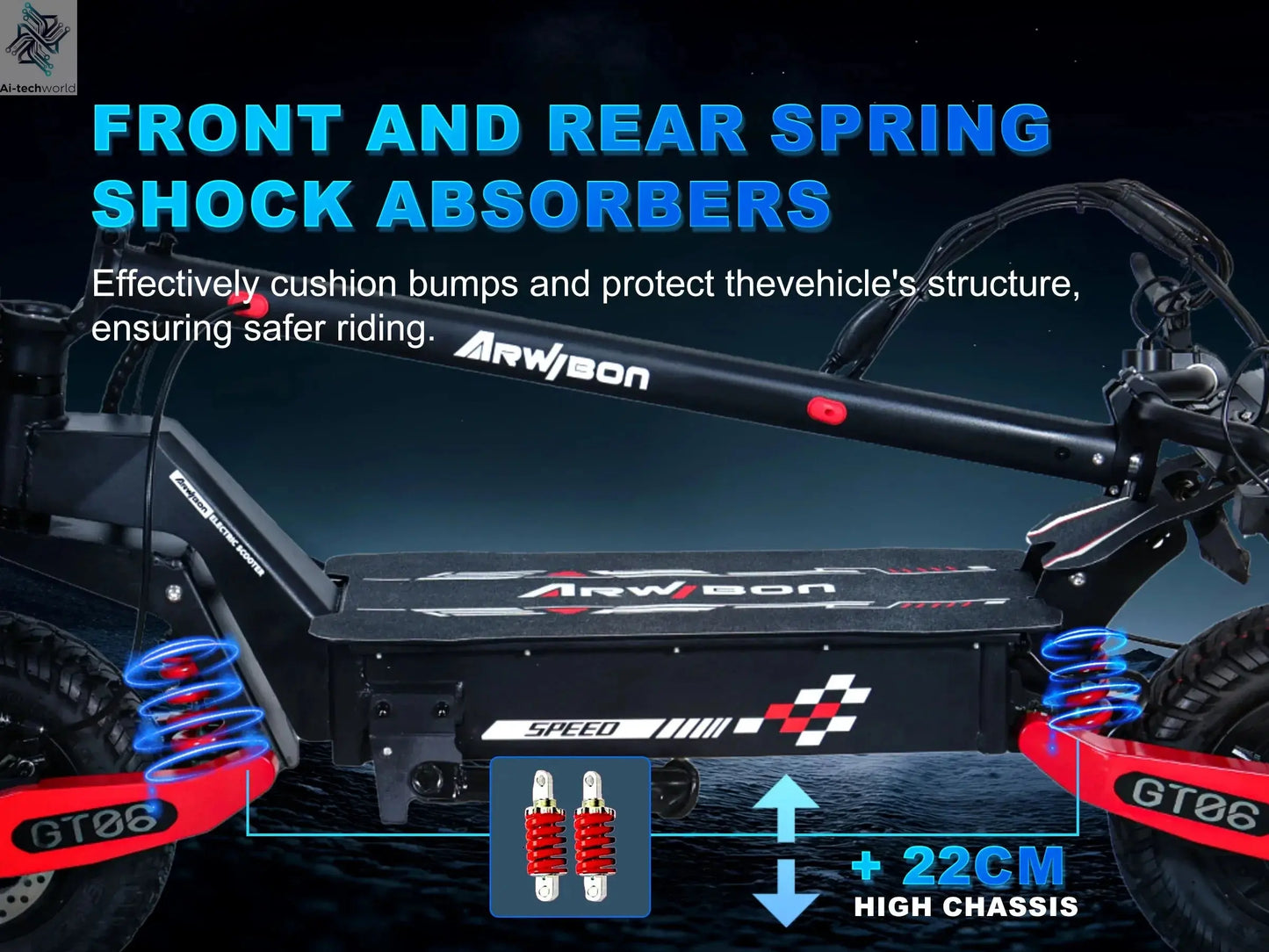 Arwibon GT06 1200W Foldable E-Scooter for Adults -Max Speed 30MPH, 48V 13AH/23.4AH, 11"Off-Road Tires | US Stock, Factory Direct Ai-TechWorld 