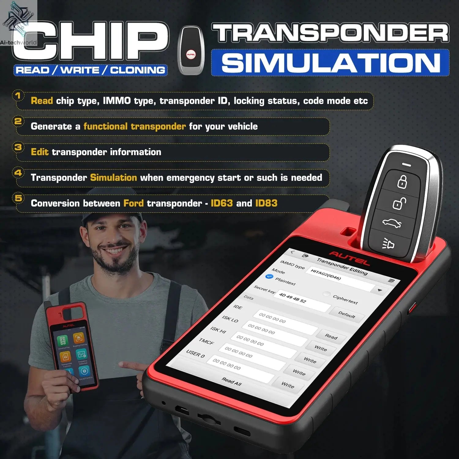 Autel MaxiIM KM100 Advanced One-Minute Key Generation Tool IMMO Key programming Key Renewal and Transponder Editing PK IM508S Ai-TechWorld 