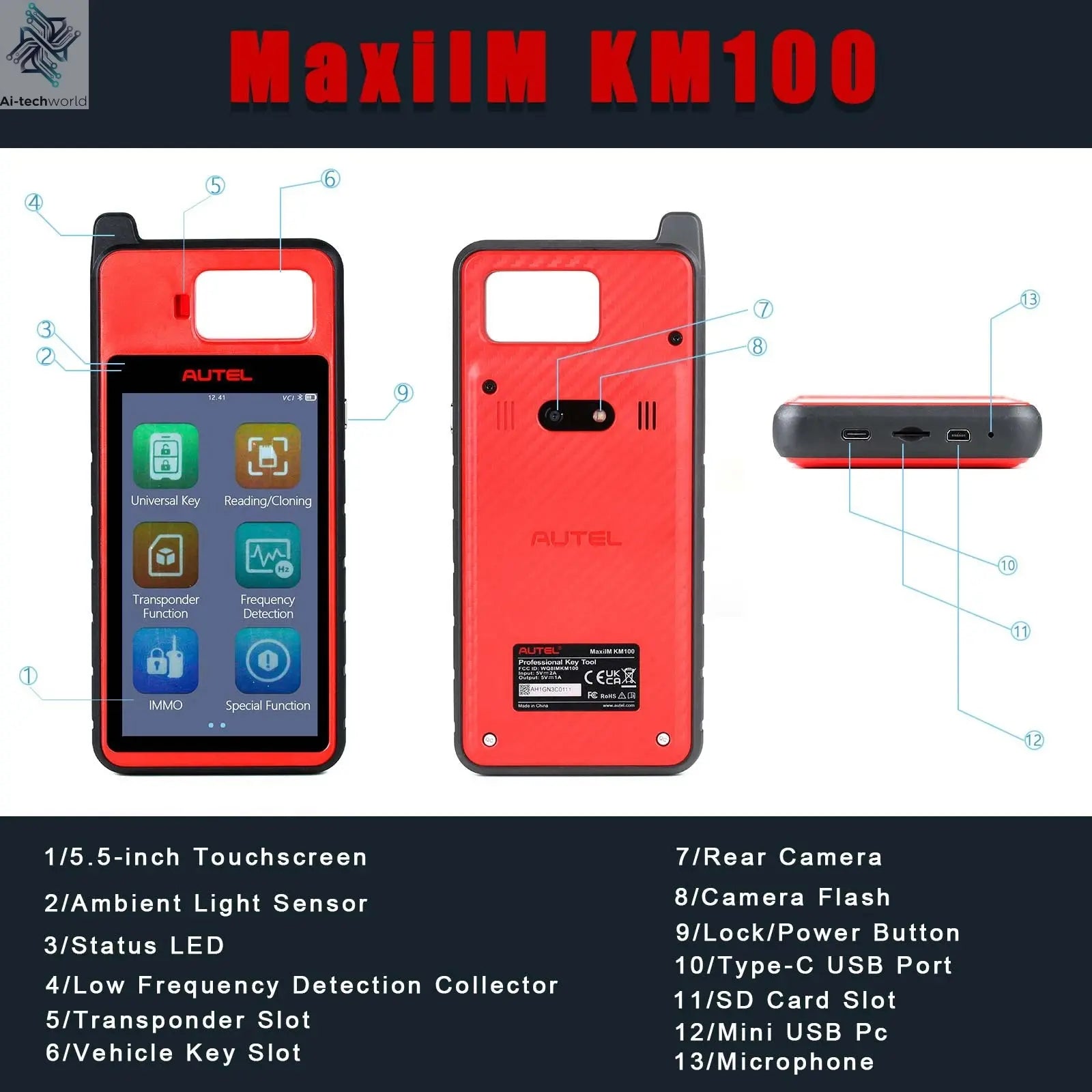 Autel MaxiIM KM100E Key Fob Programmer Immobilizer Tool Key Creation IMMO Learning Chip Read Write Cloning Frequency Detection Ai-TechWorld 