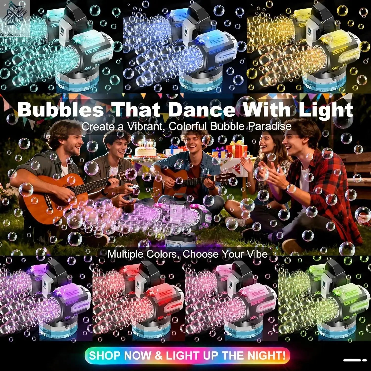 Auto Bubble Machine Remote Control 360 °   Rotation 1800Mah Type-C |   Perfect Gift for Outdoor Events Ai-TechWorld 