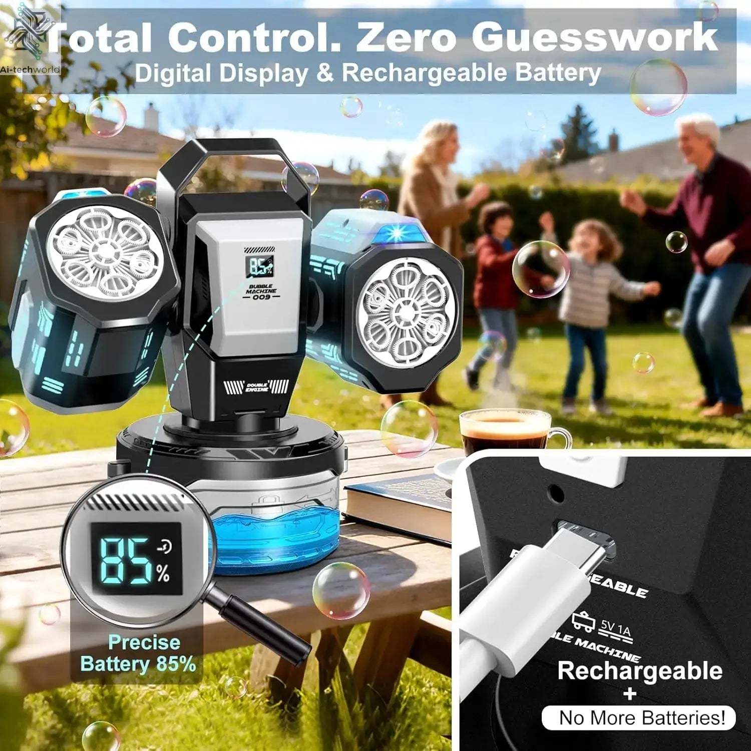 Auto Bubble Machine Remote Control 360 °   Rotation 1800Mah Type-C |   Perfect Gift for Outdoor Events Ai-TechWorld 