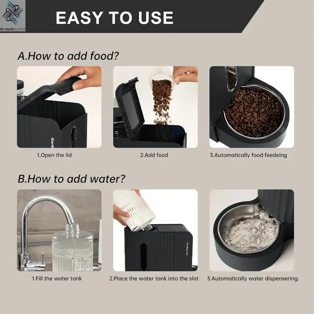 Automatic Pet Feeder and Stainless Steel Water Dispenser - Ai - TechWorld