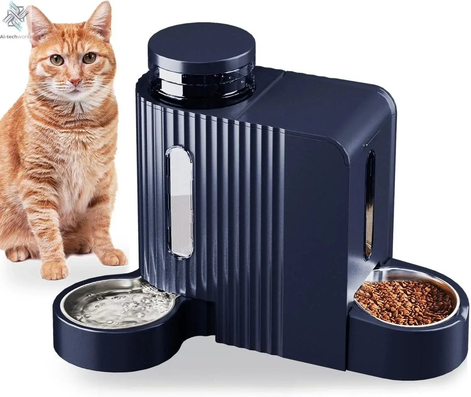 Automatic Pet Feeder and Stainless Steel Water Dispenser - Ai - TechWorld
