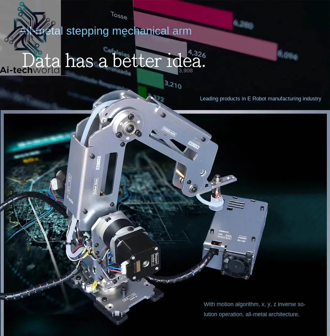 Automation Technology Multi Axis Robotic Arm Industrial Stepping Metal Manipulator For Arduino 2560 Robot DIY Kit with Suction Cup/Stepper Motor Claw Ai-TechWorld 