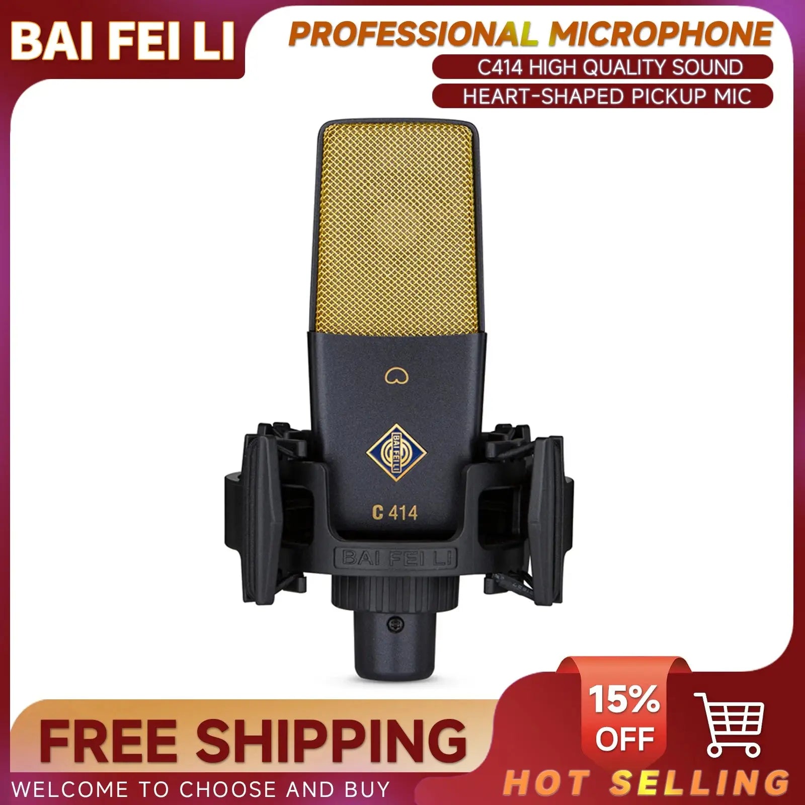 BAIFEILI C414 Professional Condenser Microphone XLR With 25mm Diaphragm Cardioid Mic for Streaming,Podcasting,Recording,ASMR Ai-TechWorld 
