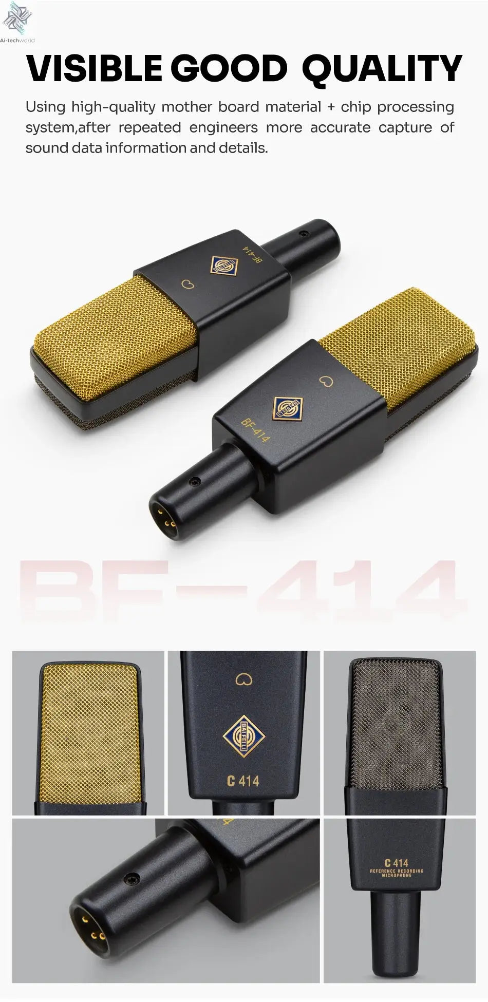 BAIFEILI C414 Professional Condenser Microphone XLR With 25mm Diaphragm Cardioid Mic for Streaming,Podcasting,Recording,ASMR Ai-TechWorld 