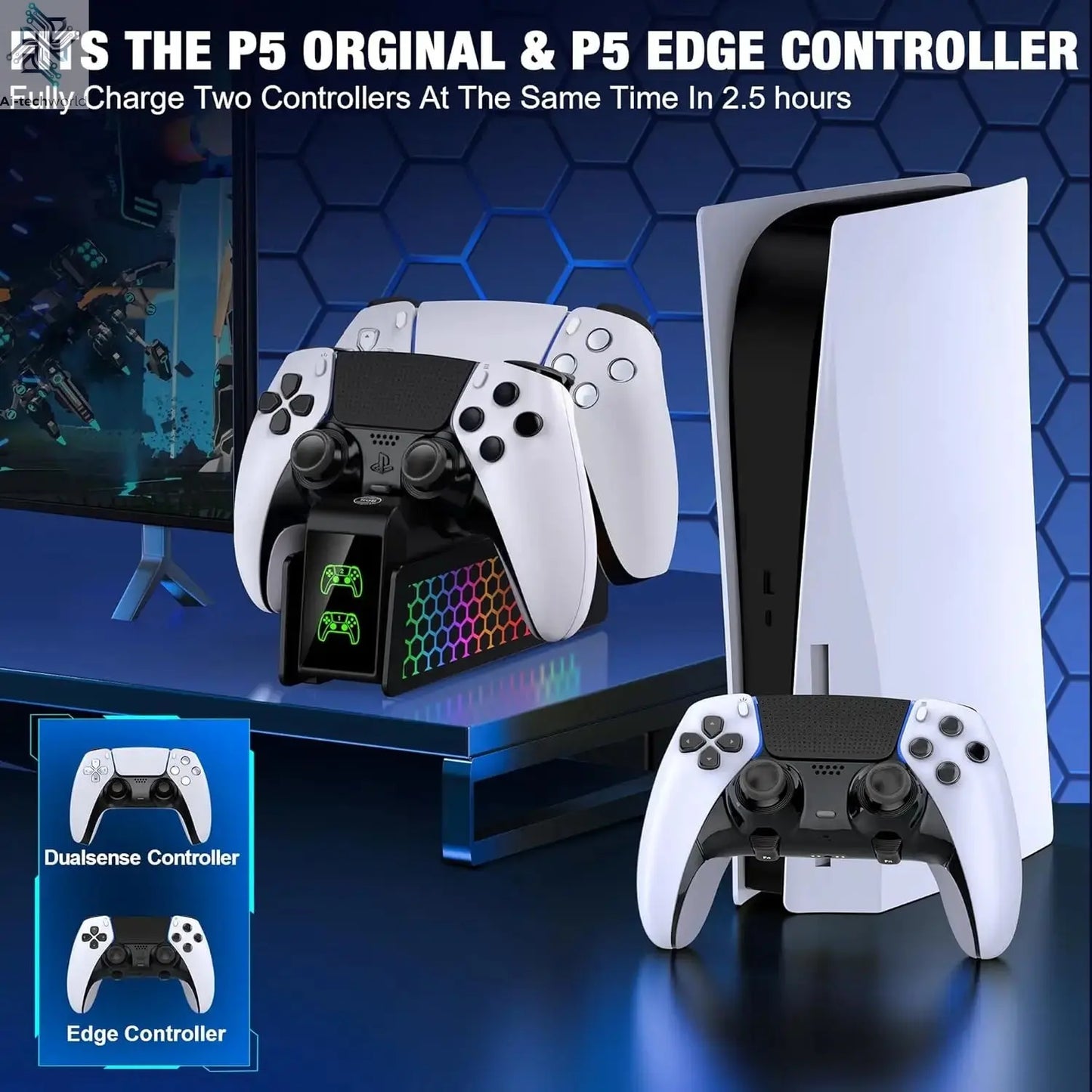 BEBONCOOL Controller Charger for PS5 Dualsense & Edge Controllers with LED Indicator Dual Stand Charger Dock for PS5 Controller Ai-TechWorld 