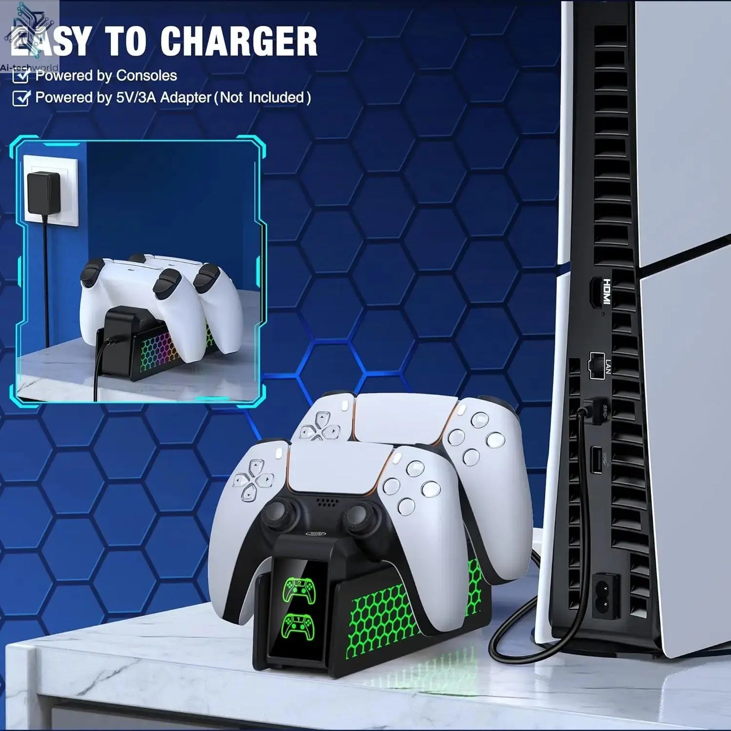 BEBONCOOL Controller Charger for PS5 Dualsense & Edge Controllers with LED Indicator Dual Stand Charger Dock for PS5 Controller Ai-TechWorld 