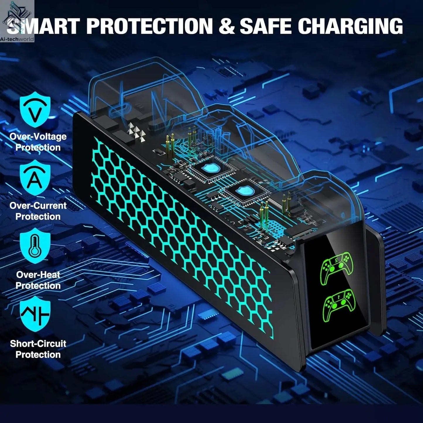 BEBONCOOL Controller Charger for PS5 Dualsense & Edge Controllers with LED Indicator Dual Stand Charger Dock for PS5 Controller Ai-TechWorld 